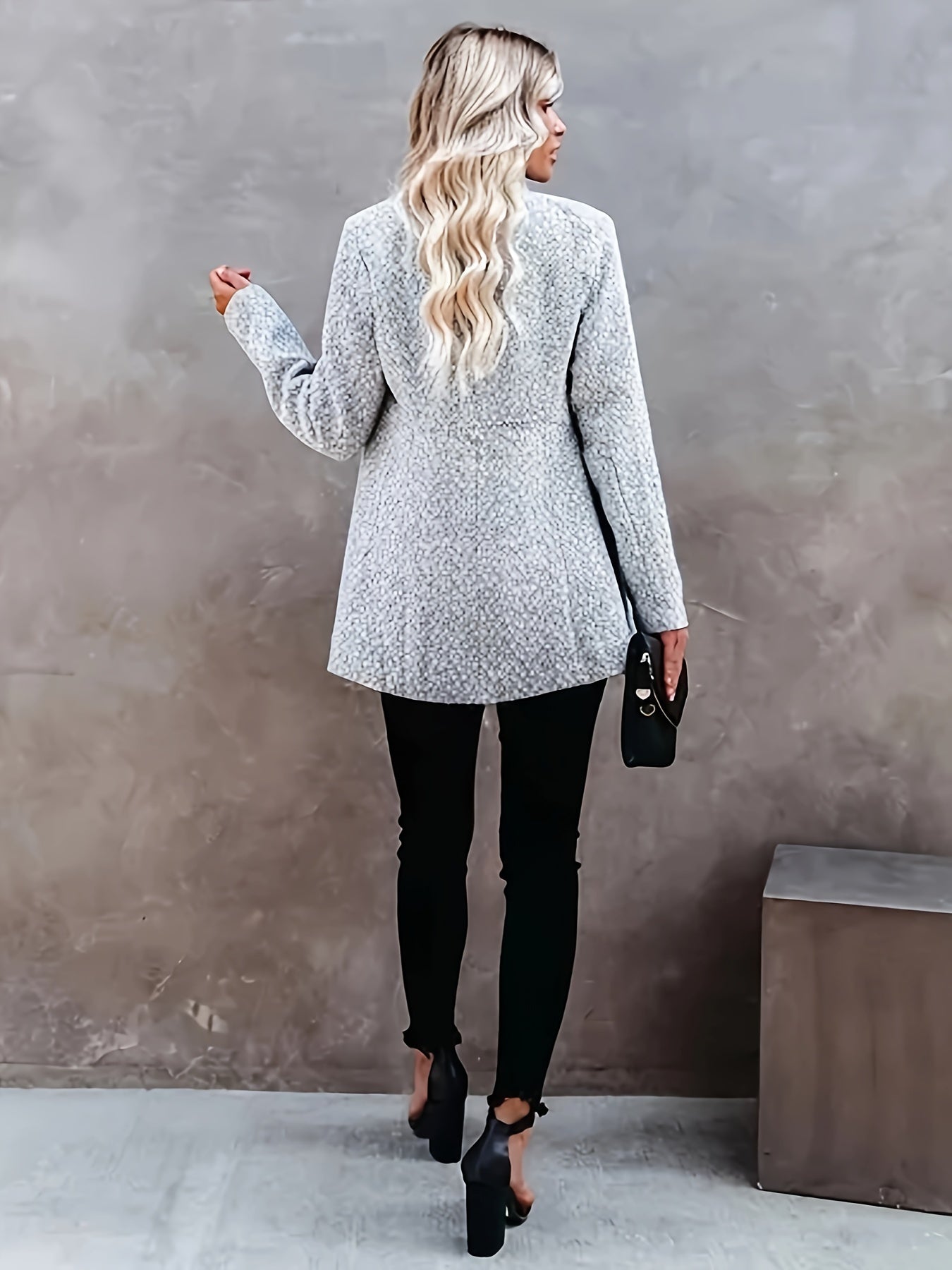 Dam Blazer Öppen Front Ull Grå Elegant Modern-2