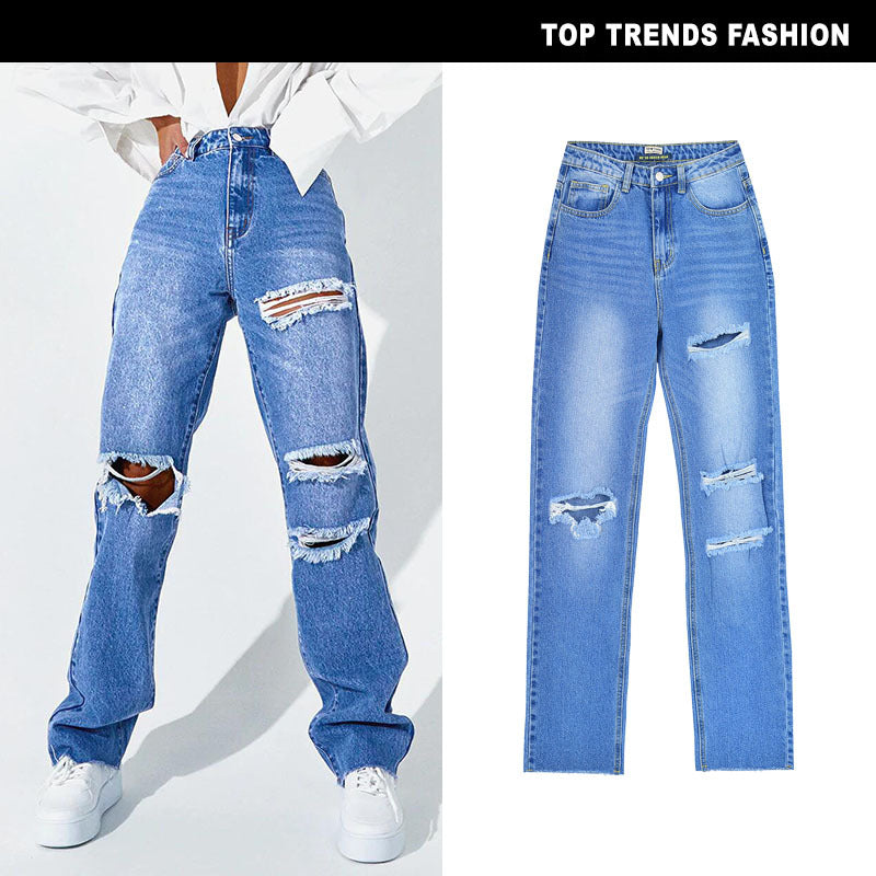 Herrbyxor Rak Ben Hög Midja Bomullsdenim-5