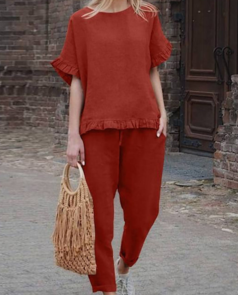 Dam Casual Kläduppsättning Avslappnad Bomull-1