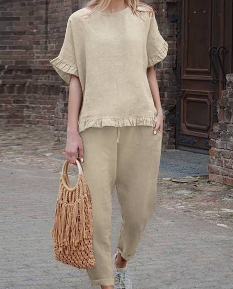 Dam Casual Kläduppsättning Avslappnad Bomull-3