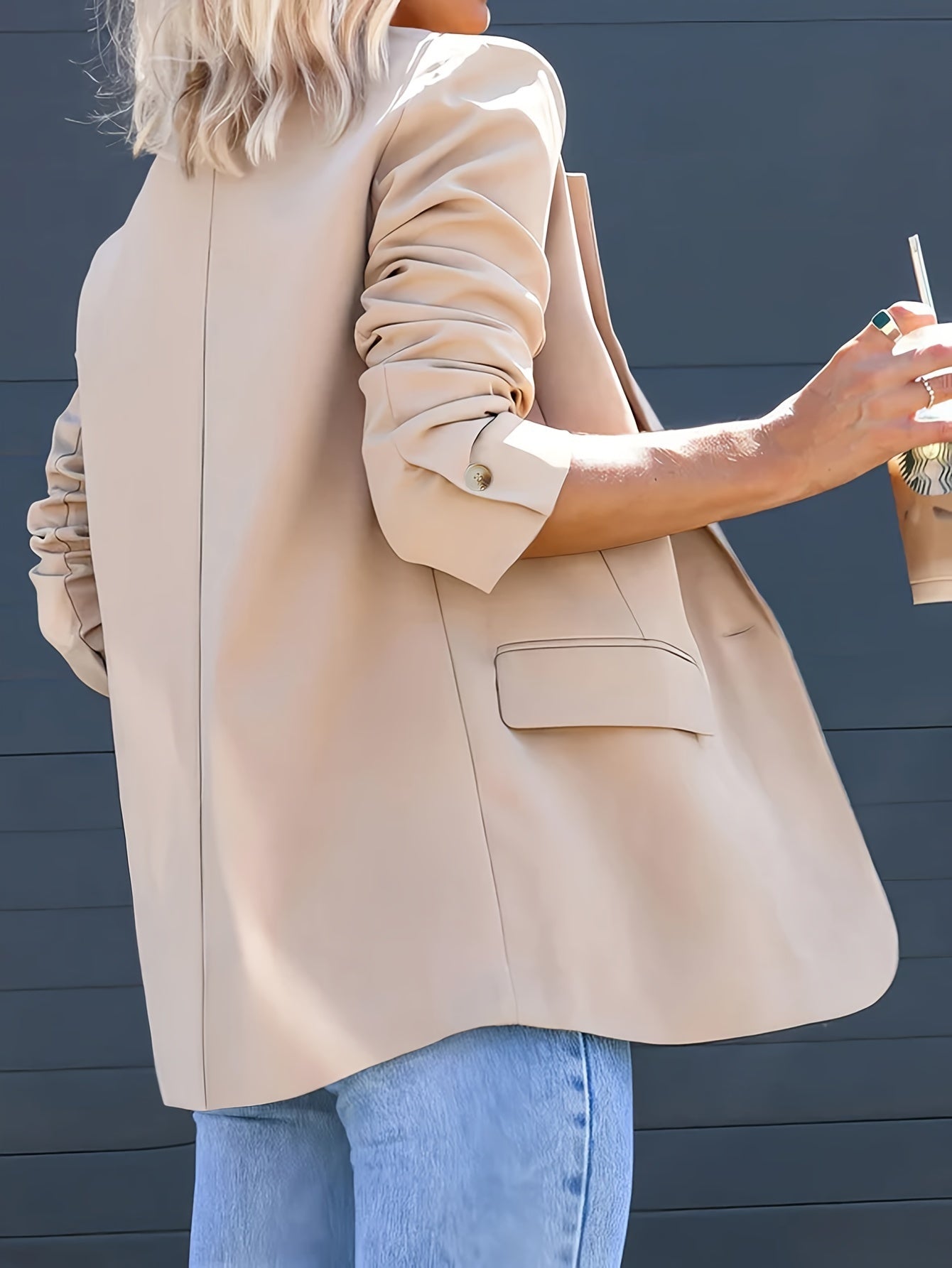 Dam Blazer Reversibel Krage 100% Polyester Casual Lång Ärmar-3