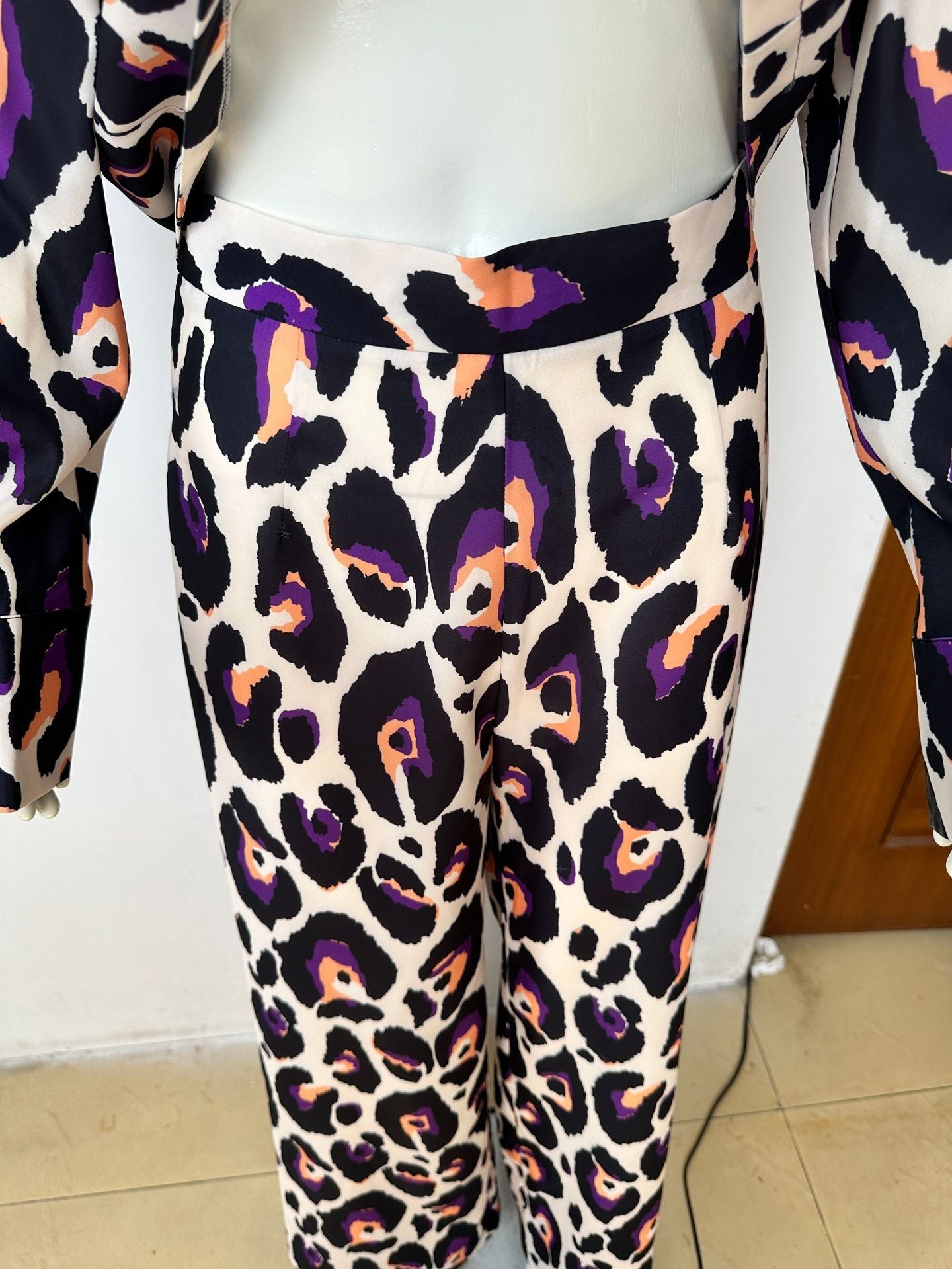 Kvinnors Byxdress Hög Midja Bred Byxa Polyester-2