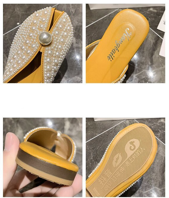 Dam Sandaler Trendiga Slides med Pärldekoration PU och Gummi 6