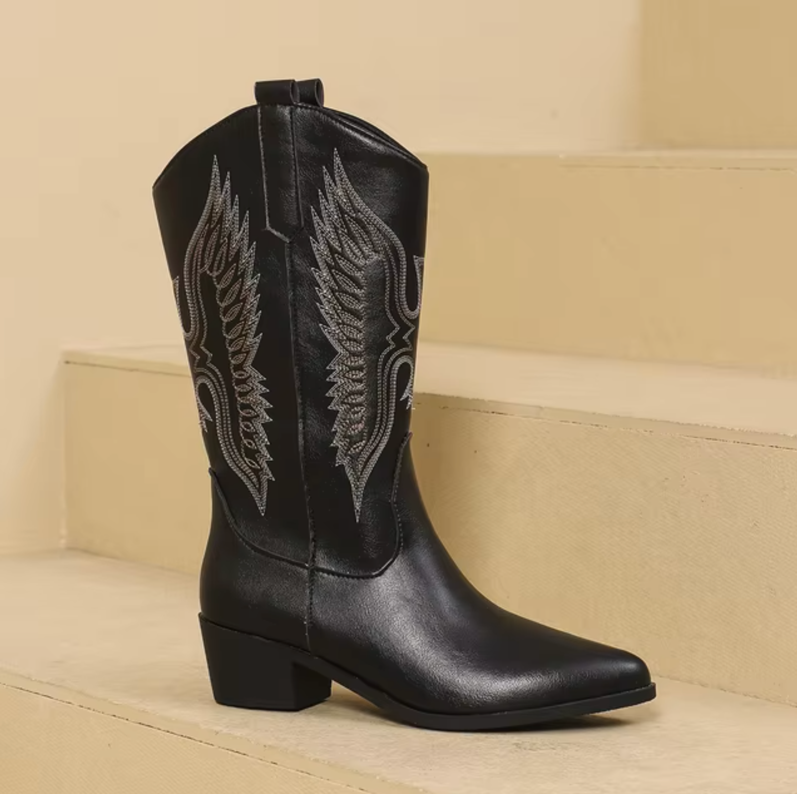 Kvinnor Cowgirl Stövlar Knähög Läder Kilhäl-5