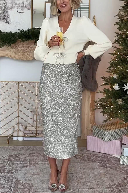 Tjocktröja Dam V-ringning och Knytning Mjuk Bomull och Polyester-4