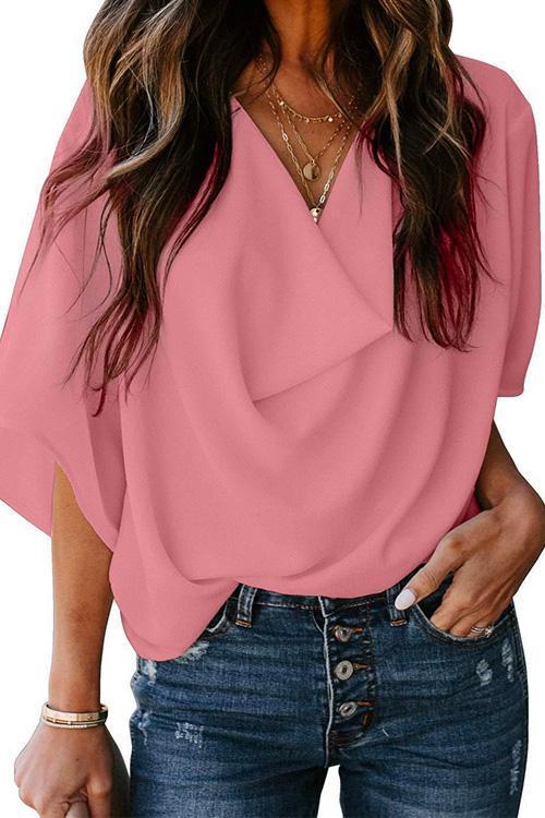 Variant image for Dam Blus Draperad Chiffon Korta Ärmar-9