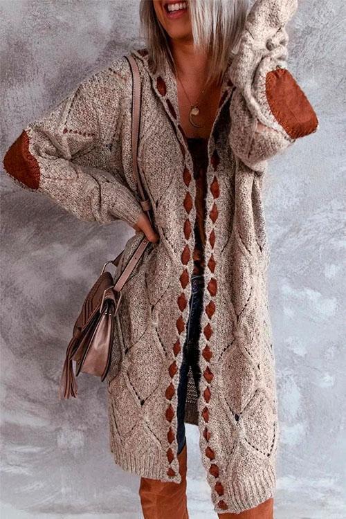 Variant image for Lång Kofta Dam Färgblockad med Huva Mjuk Trick Fabric-1