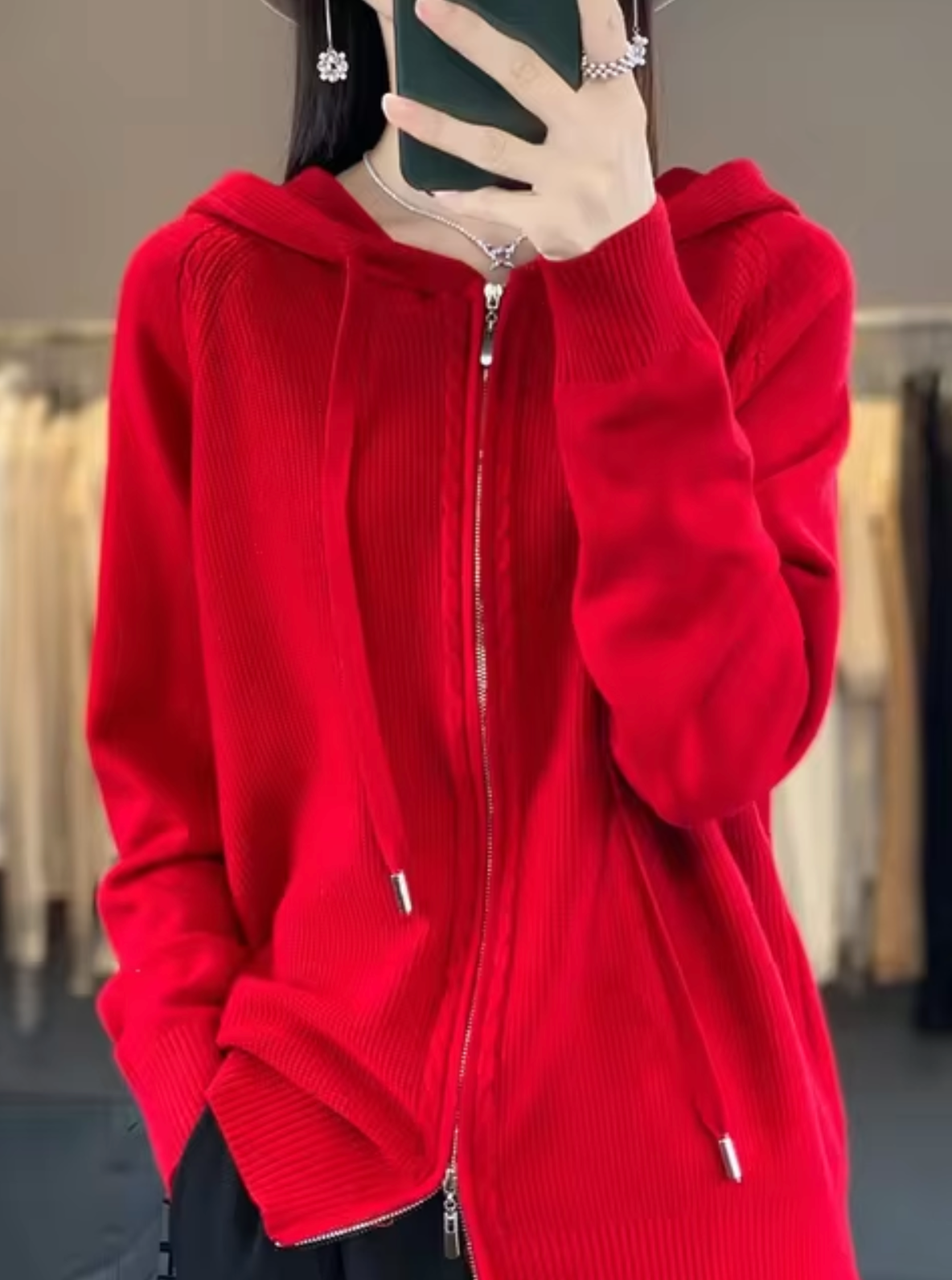 Variant image for Dam Hooded Cardigan Löst Passform Mjuk Stickad-31