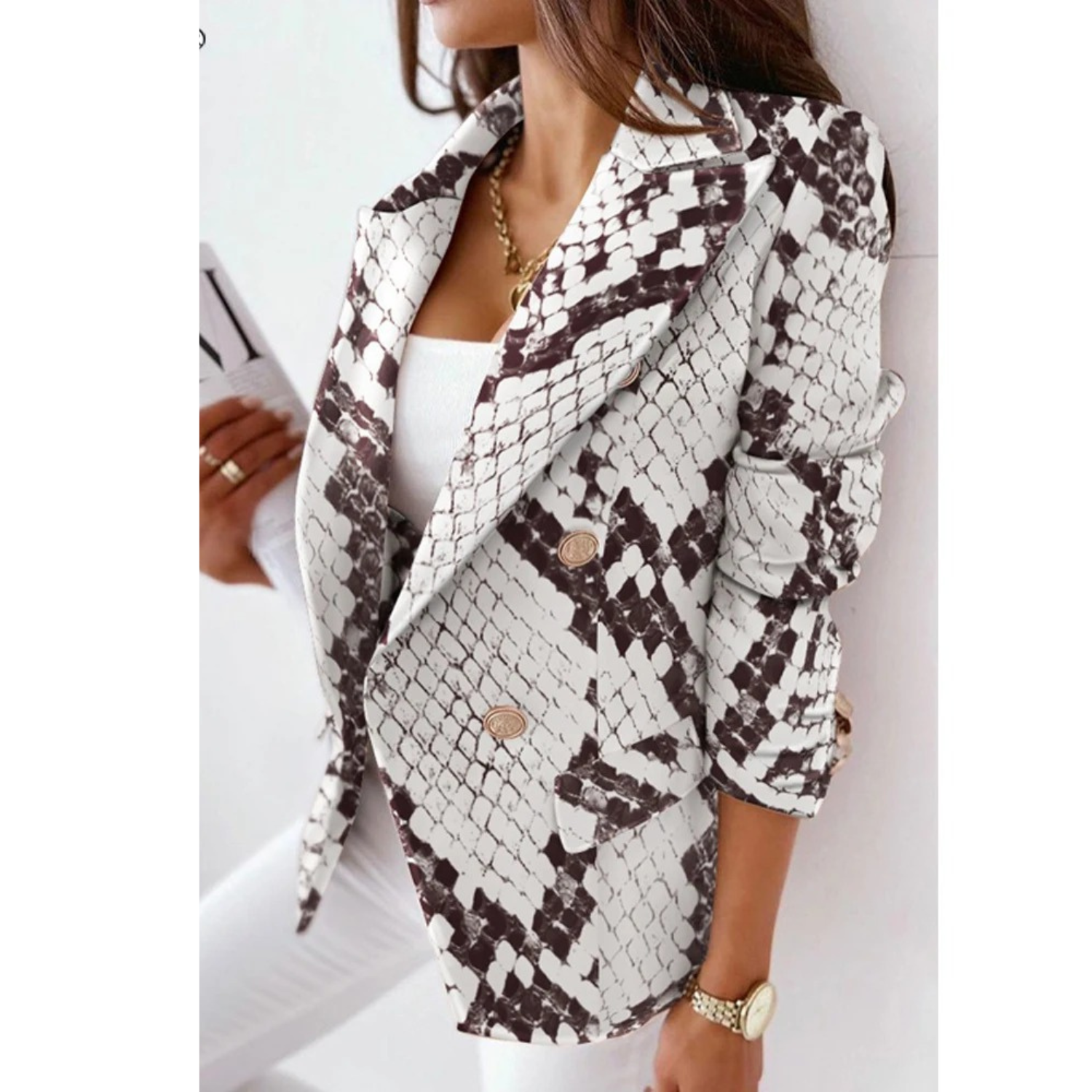 Dam Blazer Reversibel Krage Högkvalitativ Polyester Elegant Snitt-4