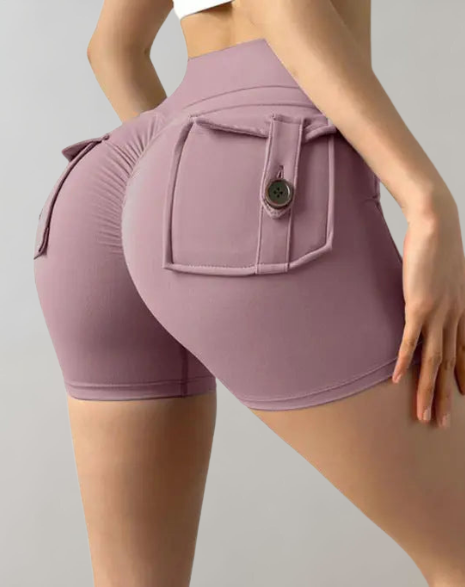 Dam Träningsshorts Hög Midja Andningsbart Material med Fickor 10