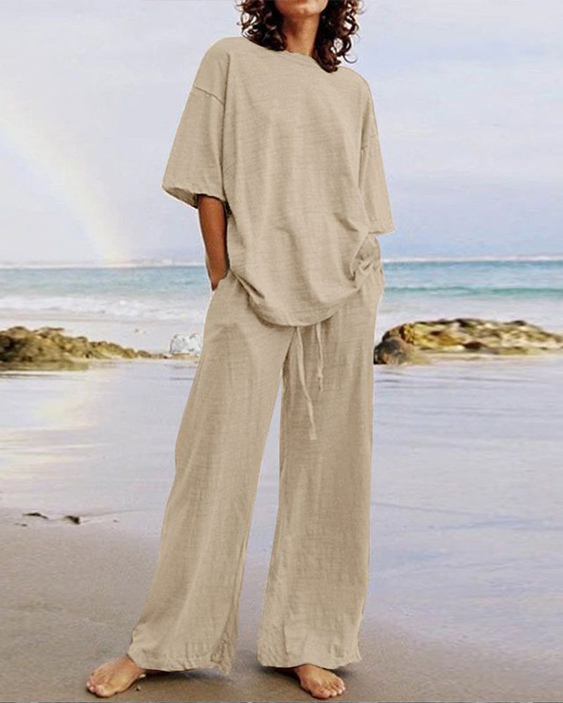 Variant image for Kvinnors Tvådelad Uppsättning Trendig Urban Look Bomull Linne-7