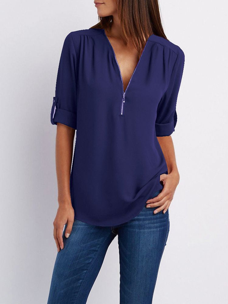 Dam Långärmad Blus Loose Fit Mjuk Tyg 3