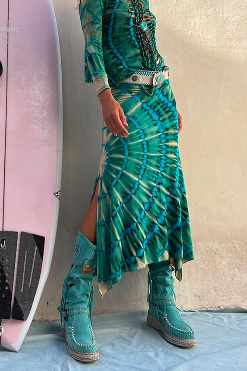Kvinnors Midi Kjol Hög Midja Batikdesign Mjuk Bomull och Polyester 1
