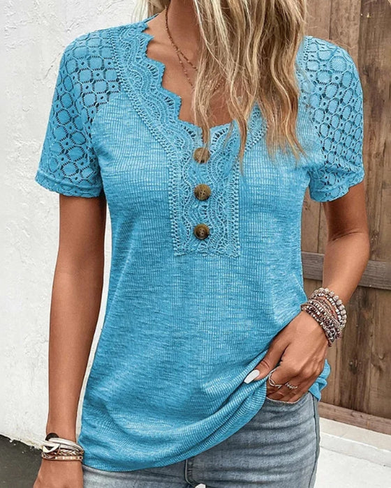 Kvinno Blus Kortärmad Spetsdetaljer Polyester Elastan-6