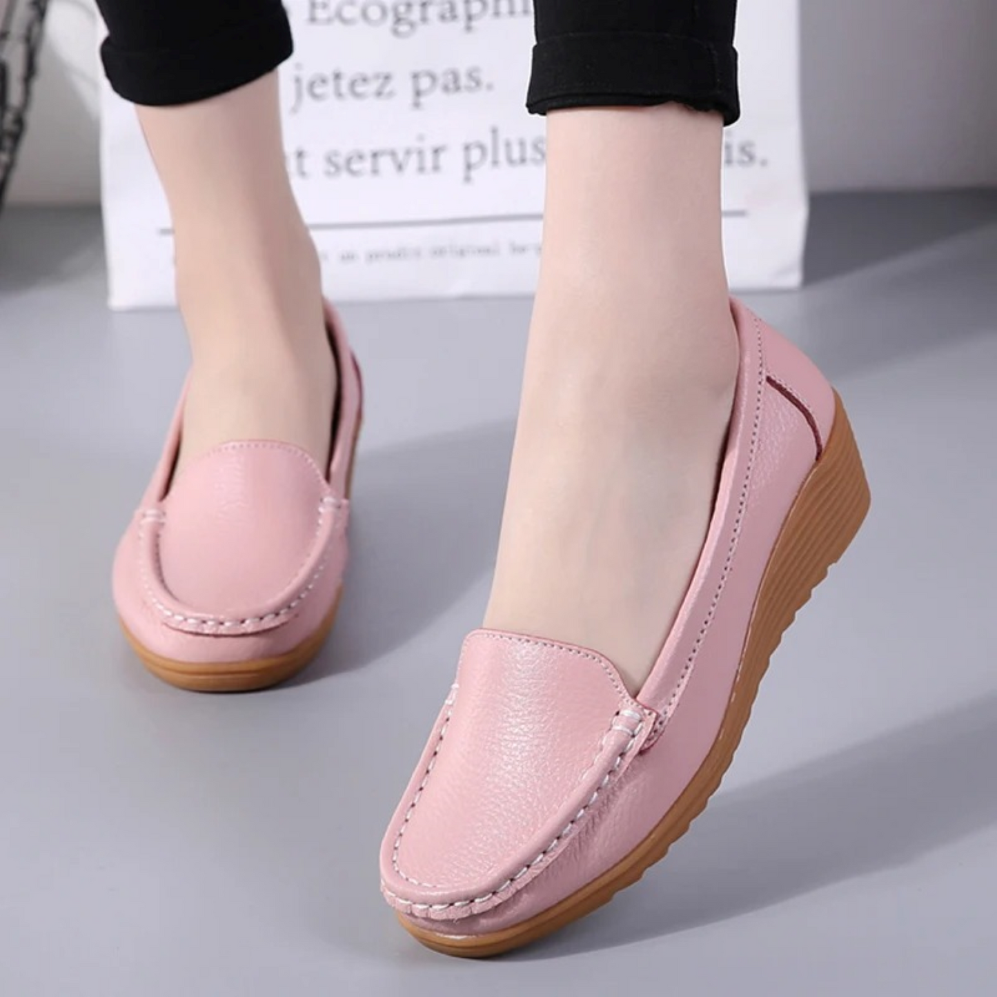 Dam Mokassin Slip-On Läder Elegant Komfort-5