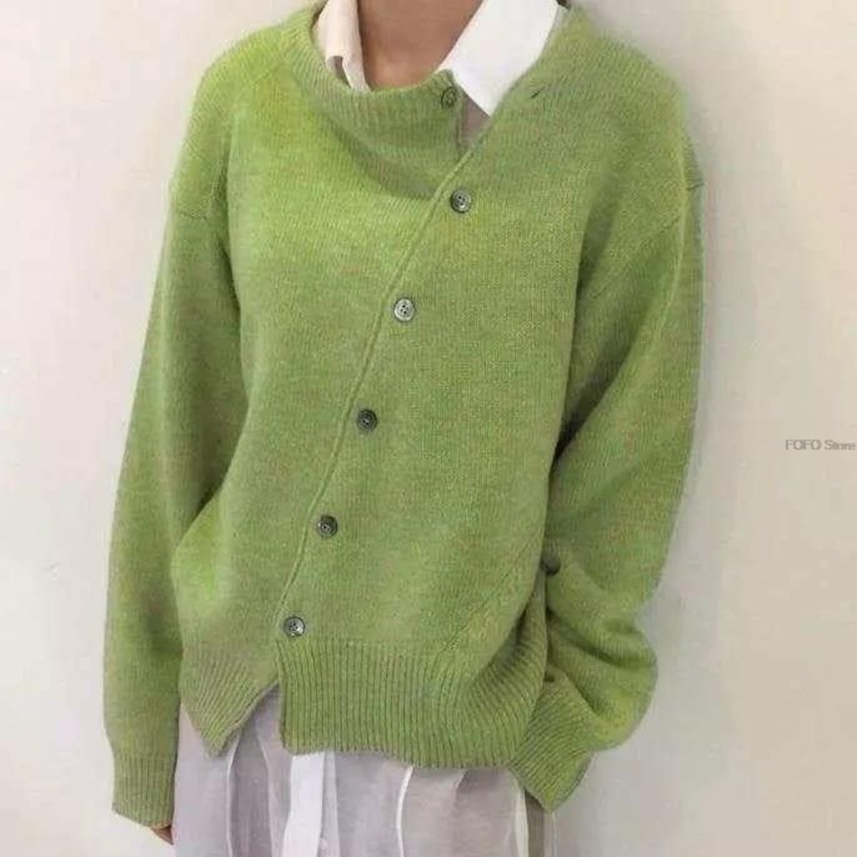 Dam Cardigan Asymmetrisk Knapptryck Kashmir-4