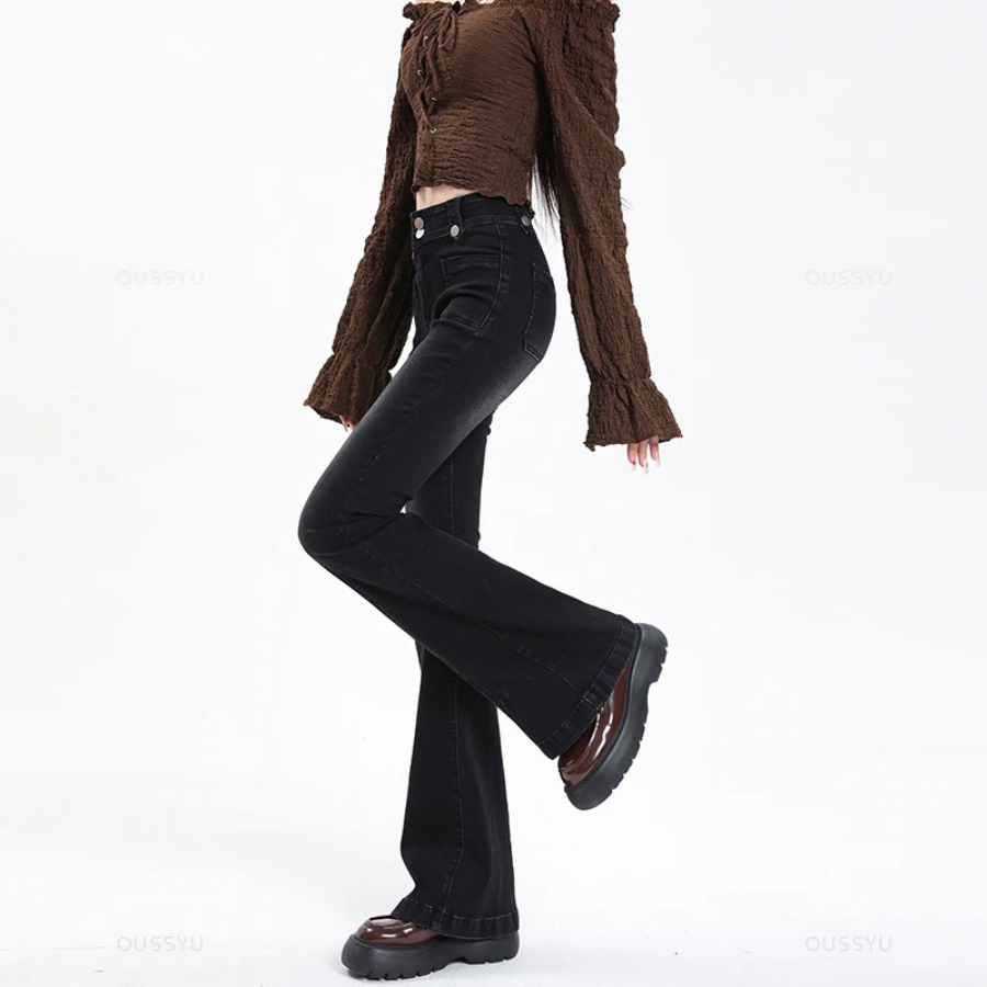 Dam Slim Fit Jeans Hög Midja Bomull-6