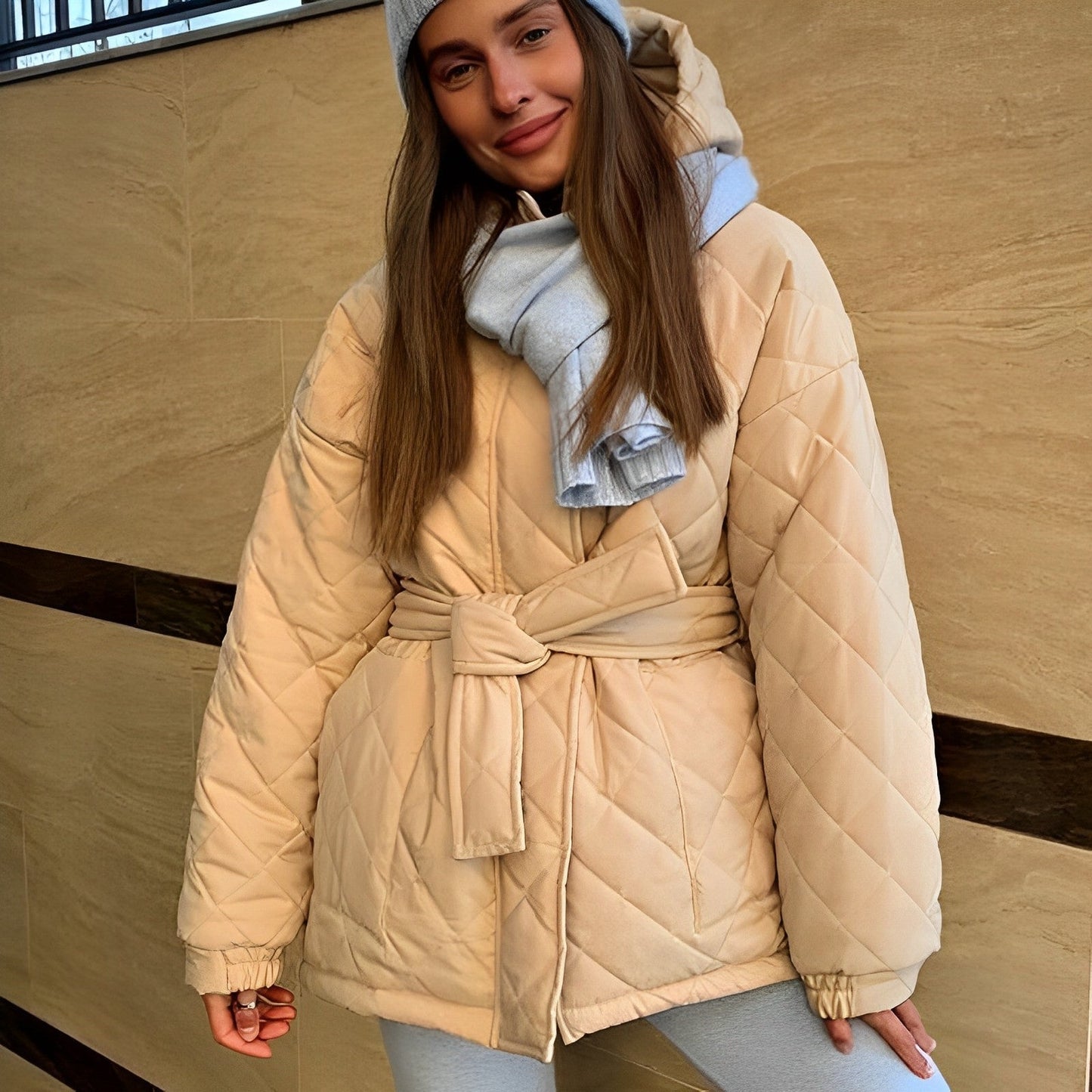 Damjacka med Bälte Tjock Bomull Elegant Stil-3