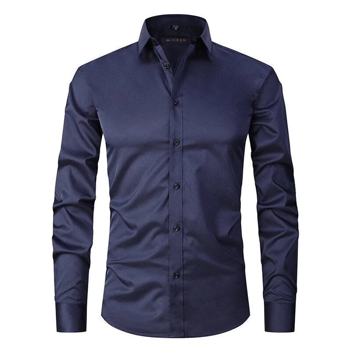 Herrskjorta Stretch Slim Fit i 3D-Vävt Polyester – Andningsbar och Rynkfri, Perfekt för Vardags och Formella Tillfällen 11