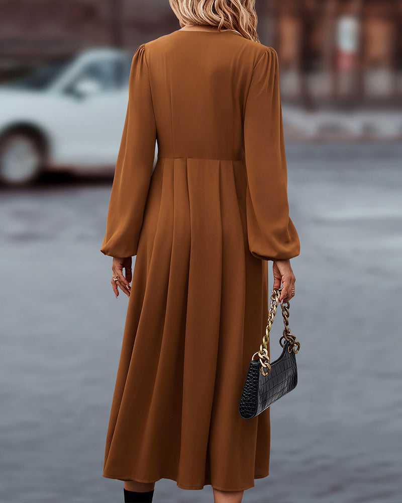 Dam Höstklänning Tidlös Design Varmt Tyg Elegant Stil-4