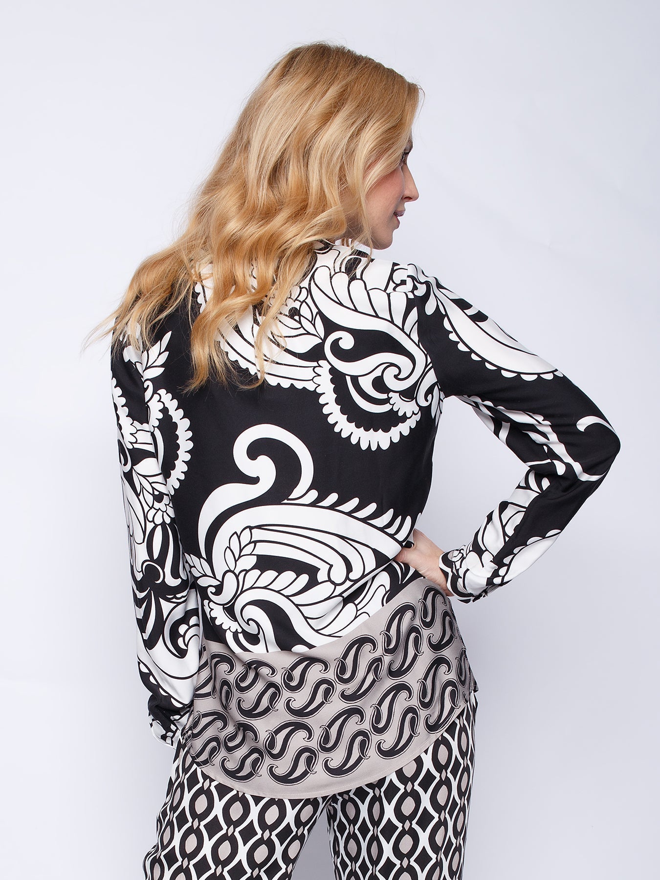 Dam Blus Paisley Mönster Långärmad Polyester-2