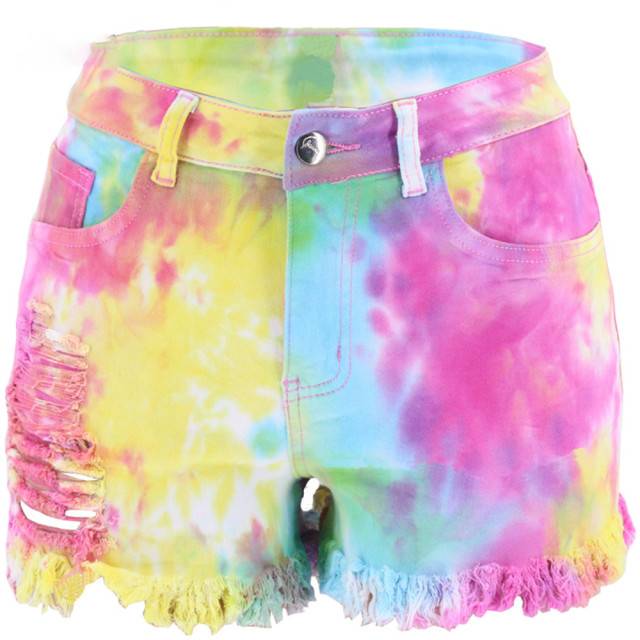 Dam Shorts Färgglada Fransar i Bomull Reguljär Passform-5