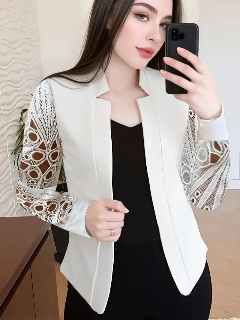Dam Blazer Öppen Front med Spetsdetaljer Polyester 3