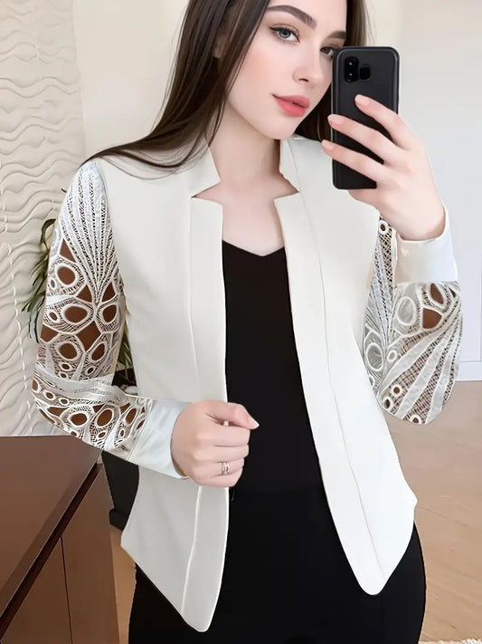 Dam Blazer Ăppen Front med Spetsdetaljer Polyester 1