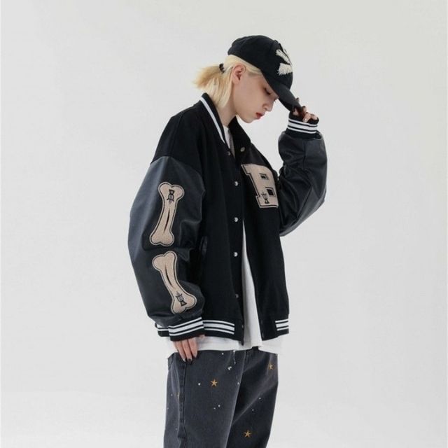 Herr Bomberjacka Varsity Streetwear med Broderade Lappar i Polyester-2