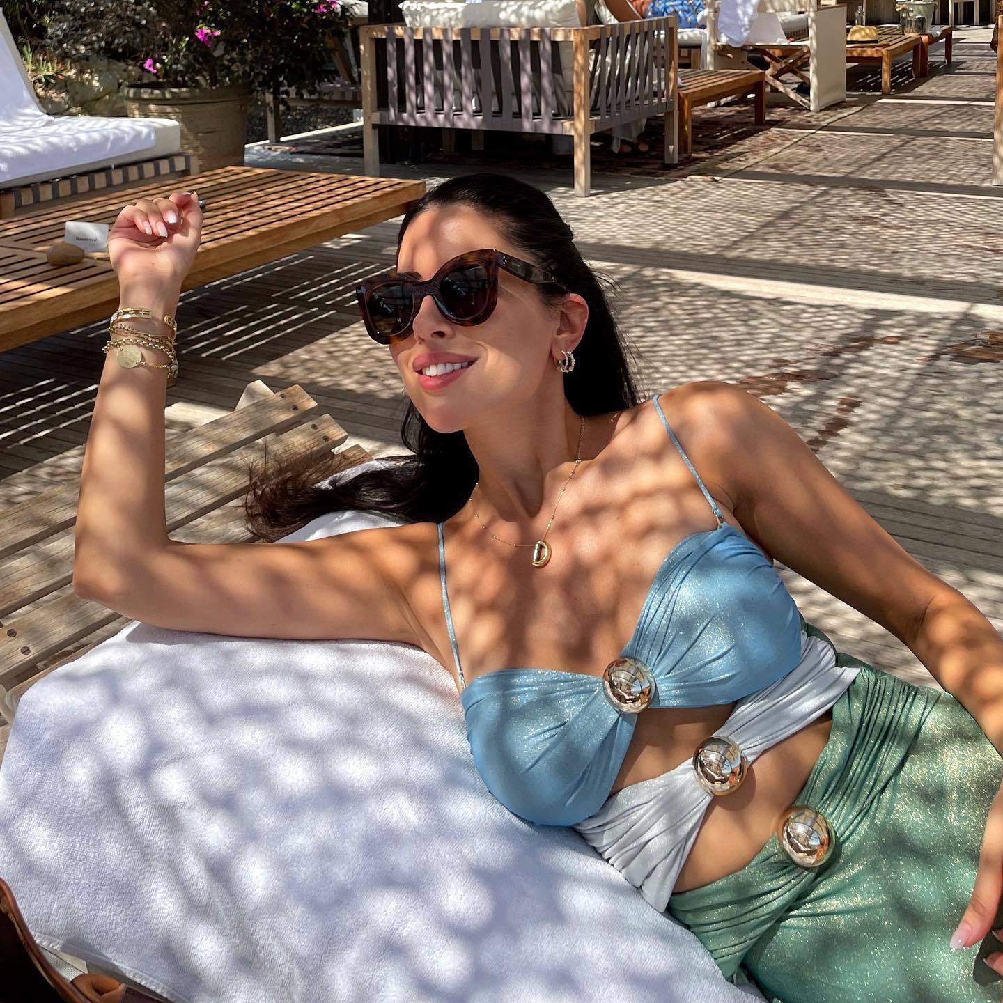 Baddräkt Dam Utskuren Färgblock Nylon Spandex-4