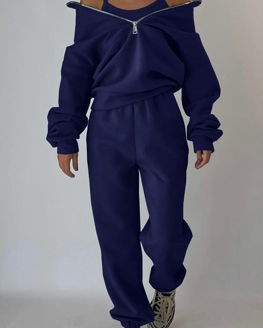 Variant image for Dam Sweatshirt och Byxor med Dragkedja i Mjuk Tyg för Träning och Avkoppling-37