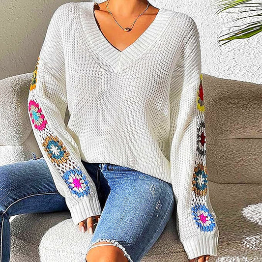 Kvinnors V Ringad Stickad Tröja Mjuk Akryl-1