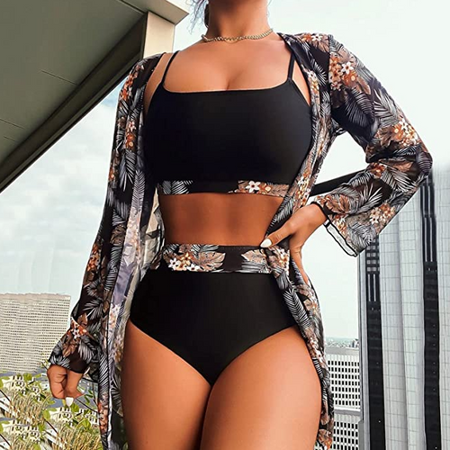 Dam Bikini Set Tre Delar Högkvalitativt Material-1