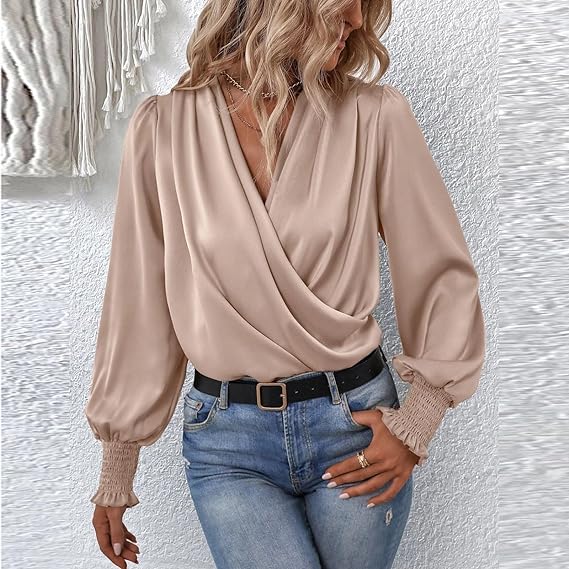 Variant image for Dam Blus V-ringning Ballongärmar Polyester-15