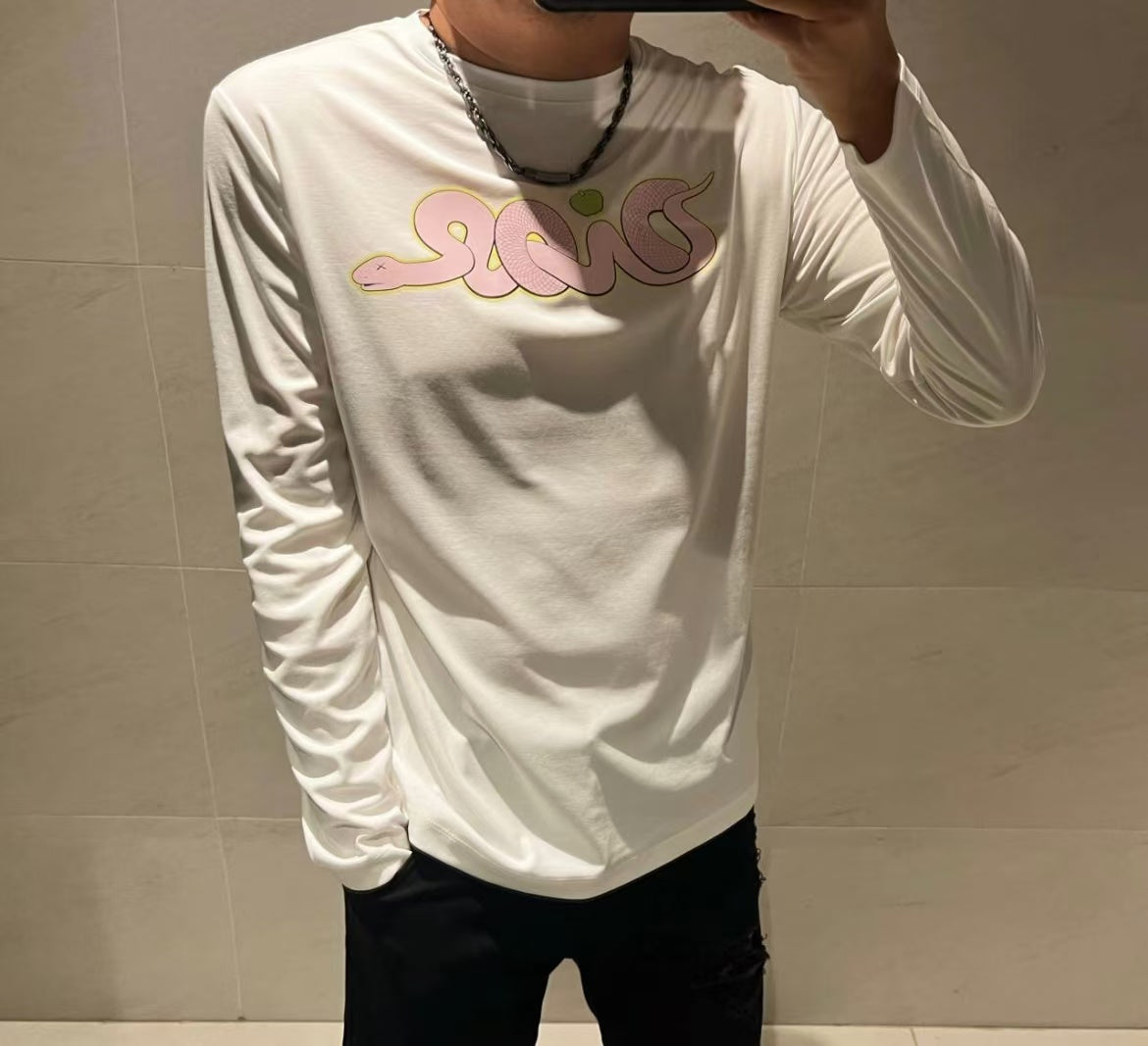 Herr T-shirt Långärmad Rund Halsringning Kvalitets Bomull-1