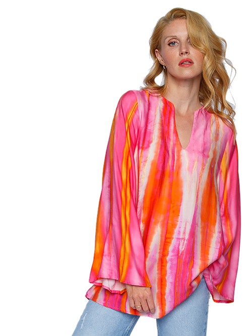 Dam Blus Batiktryck V-hals Viskos-Satin-1