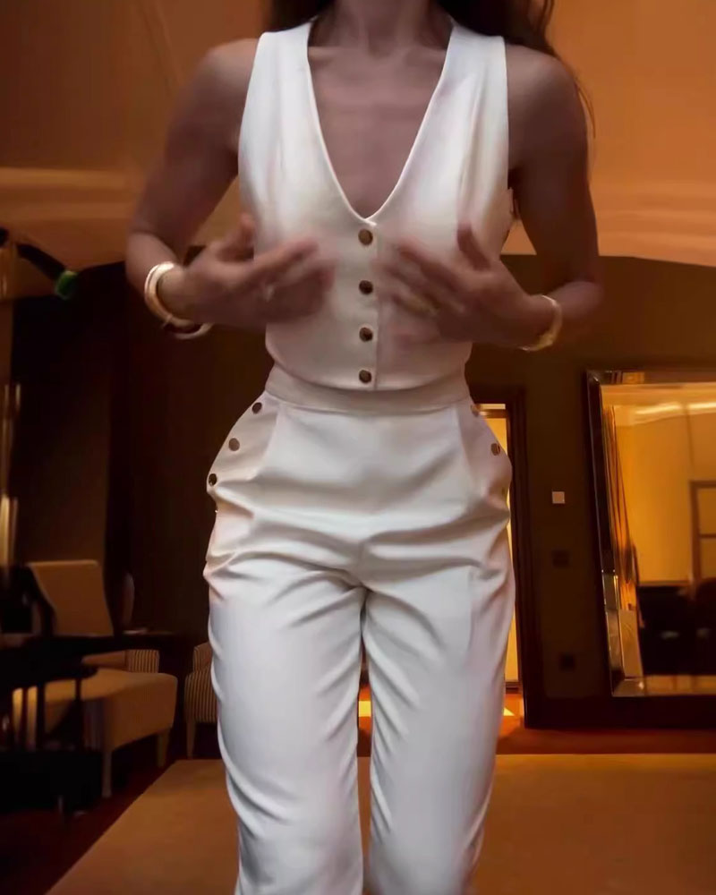 Variant image for Dam Tvådelad Uppsättning Väst och Byxor Polyester Spandex-8