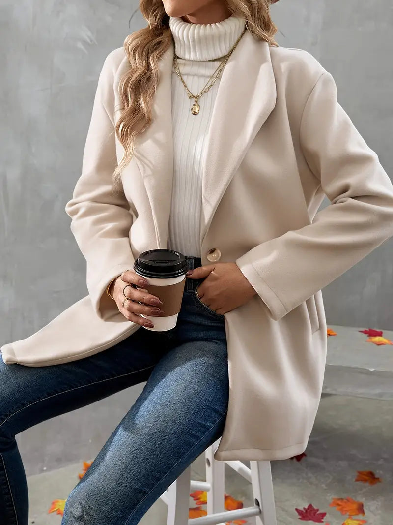 Dam Kappa En-Knapps Stängning Hållbart Tyg med Praktiska Fickor-3