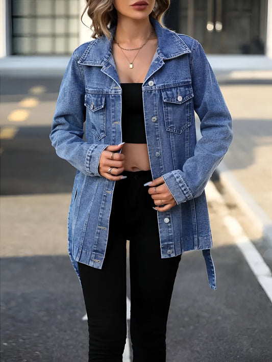 Dam Jeansjacka med Axelremmar i Denim-1