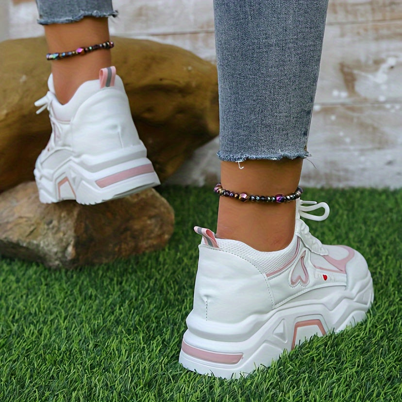 Dam Sneakers Hjärtmönster Platånsula Textil Syntet-3