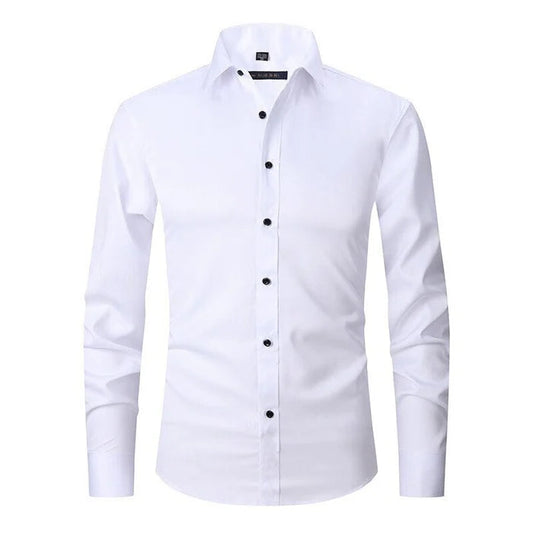Herrskjorta Stretch Slim Fit i 3D-VĂ€vt Polyester â Andningsbar och Rynkfri, Perfekt för Vardags och Formella TillfĂ€llen 1