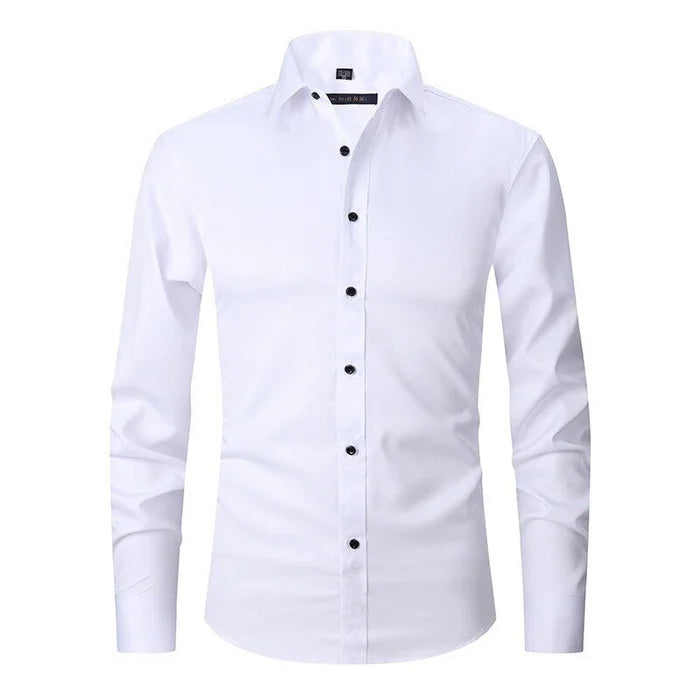 Herrskjorta Stretch Slim Fit i 3D-Vävt Polyester – Andningsbar och Rynkfri, Perfekt för Vardags och Formella Tillfällen 7