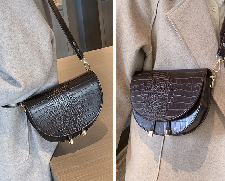 Dam Axelväska Mjuk PU Krokodilmönster Med Flera Fack 2