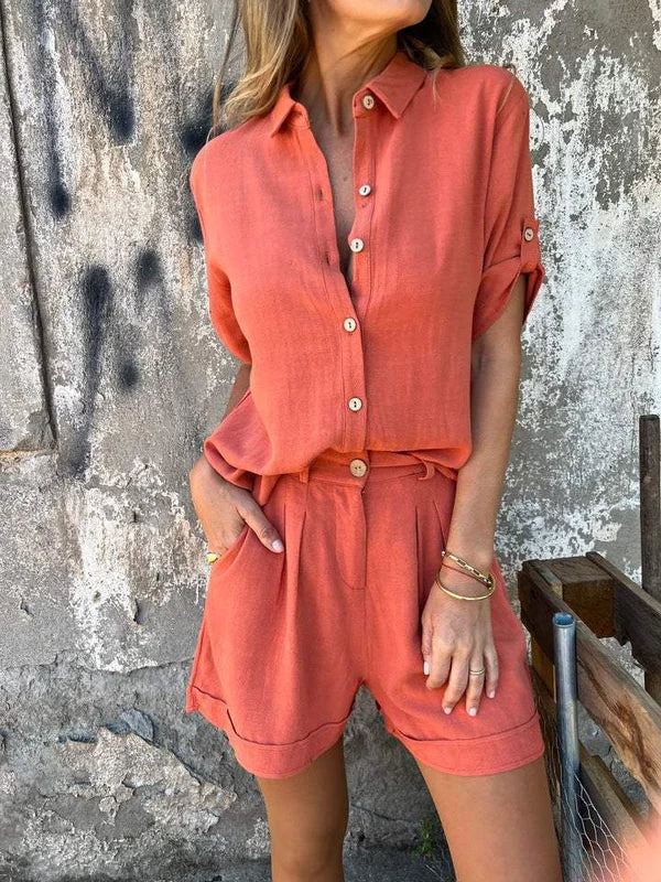 Herr Linneskjorta och Shorts Set Klassisk Stil Andningsbart Linne-4