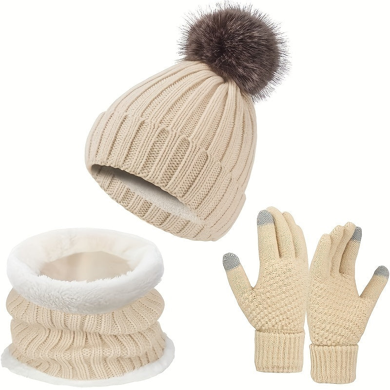 Variant image for Kvinnors Vinteruppsättning Hatt Halsduk Handskar Mjukt Tyg-3