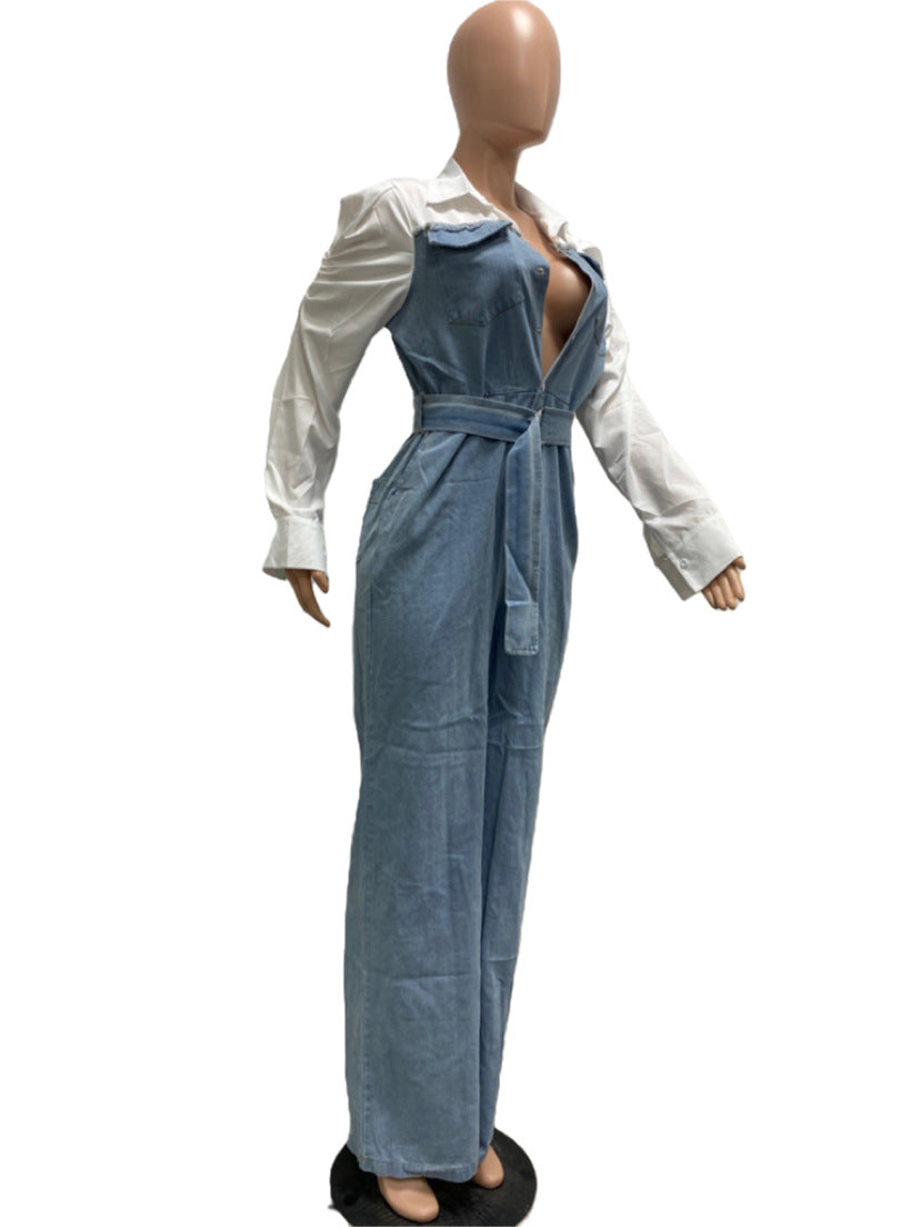 Dam Jumpsuit Avslappnad Denim Plusstorlek-6