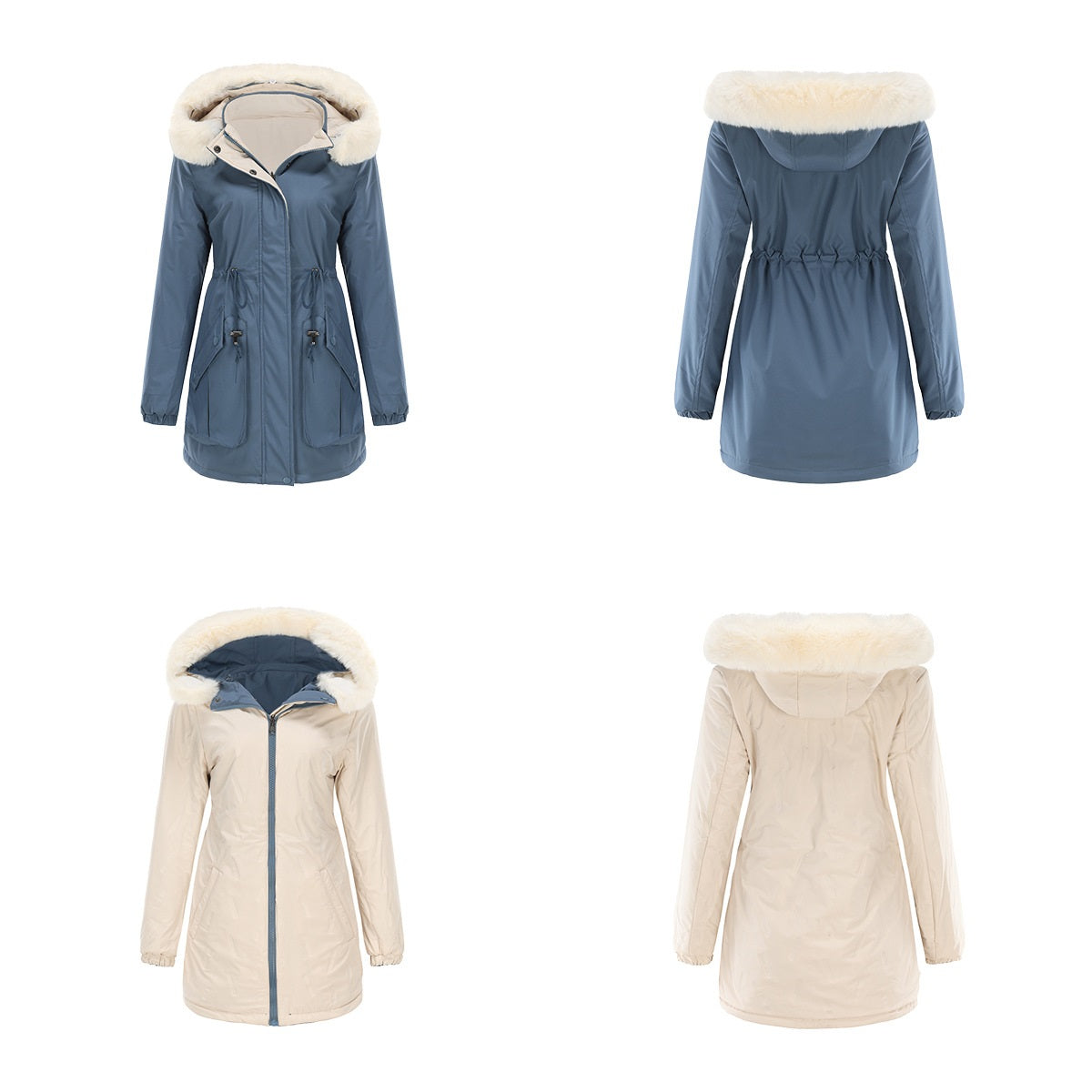 Dam Vändbar Parka Polyester Chic Medellängd 65 cm-4