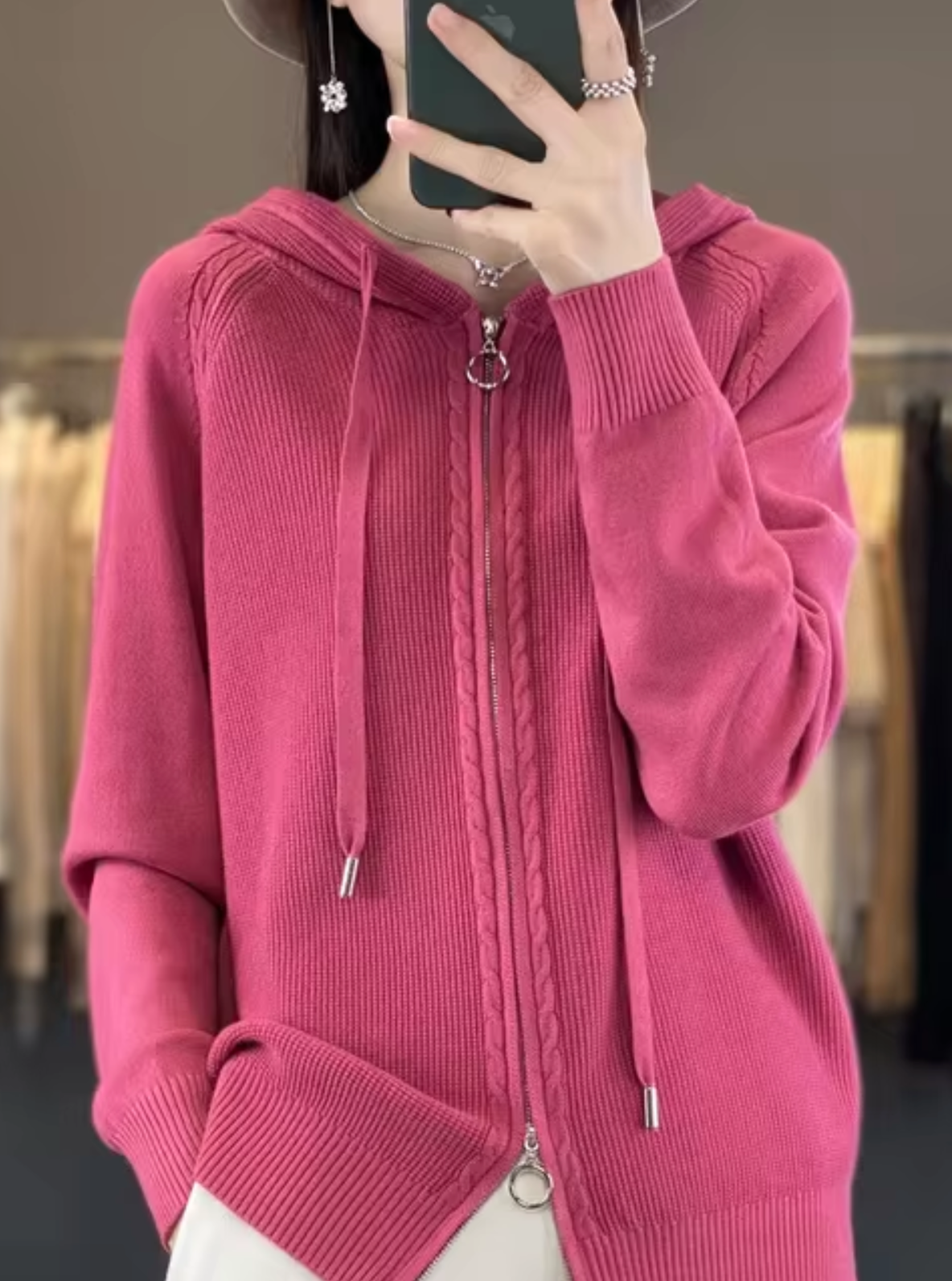 Variant image for Dam Hooded Cardigan Löst Passform Mjuk Stickad-36