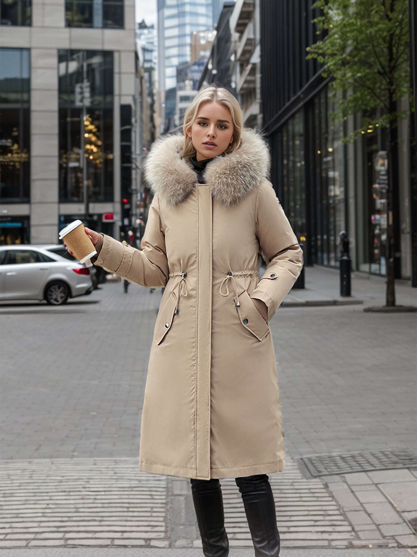 Dam Vinterparkas 3-i-1 Fleece Polyester med Konstpälsdetaljer-4