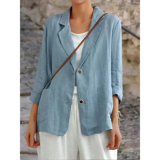 Dam Blazer Klassisk Linne Elegant Passform-1